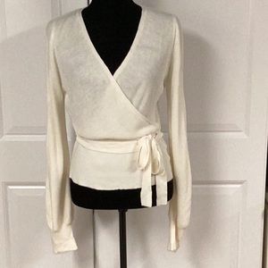 Express Cream V-Neck Wrap Sweater